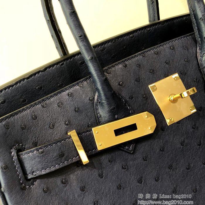 HERMES愛馬仕 鉑金包 Birkin 30 南非原產KK級鴕鳥皮 頂級工藝 手縫蠟線 時尚手提肩背包  Ama1416